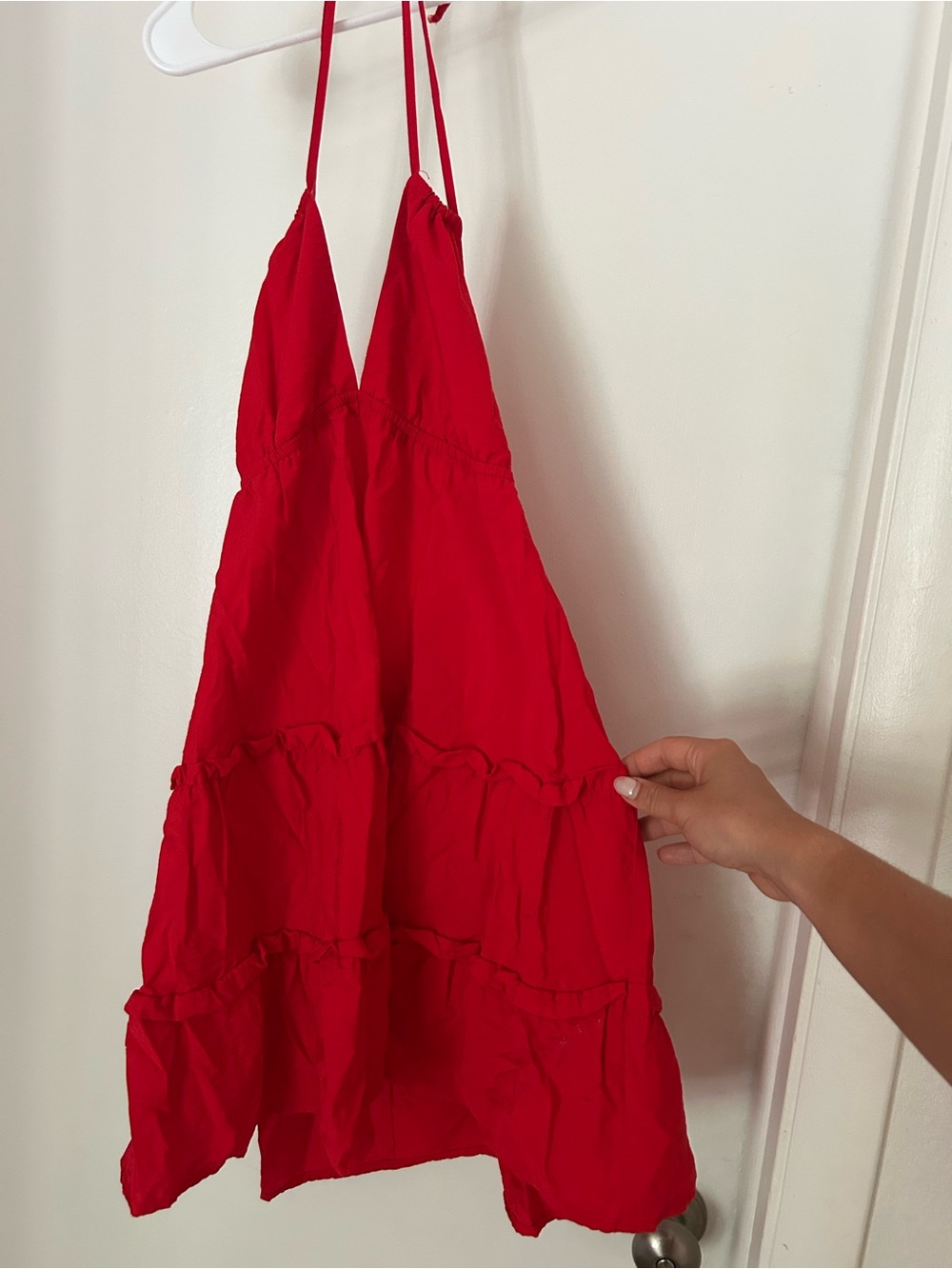 Women’s Red Halter Tiered Mini Dress